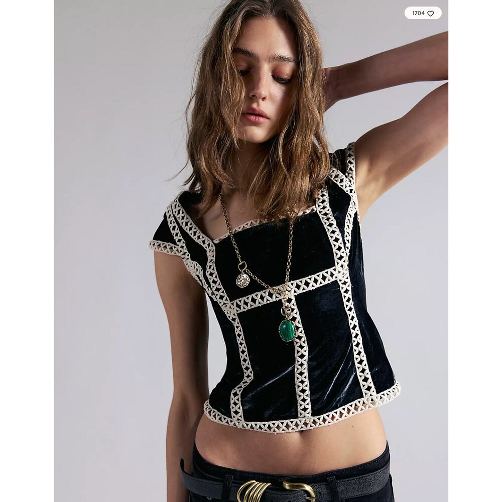Free People Tyler Velvet Corset Top | Black | Size M
